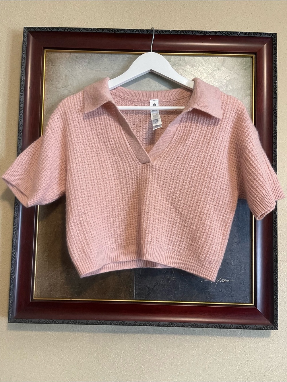 ALO Yoga Blush Pink Waffle Knit Two-Piece Loungewear Set - Picture 6 of 10